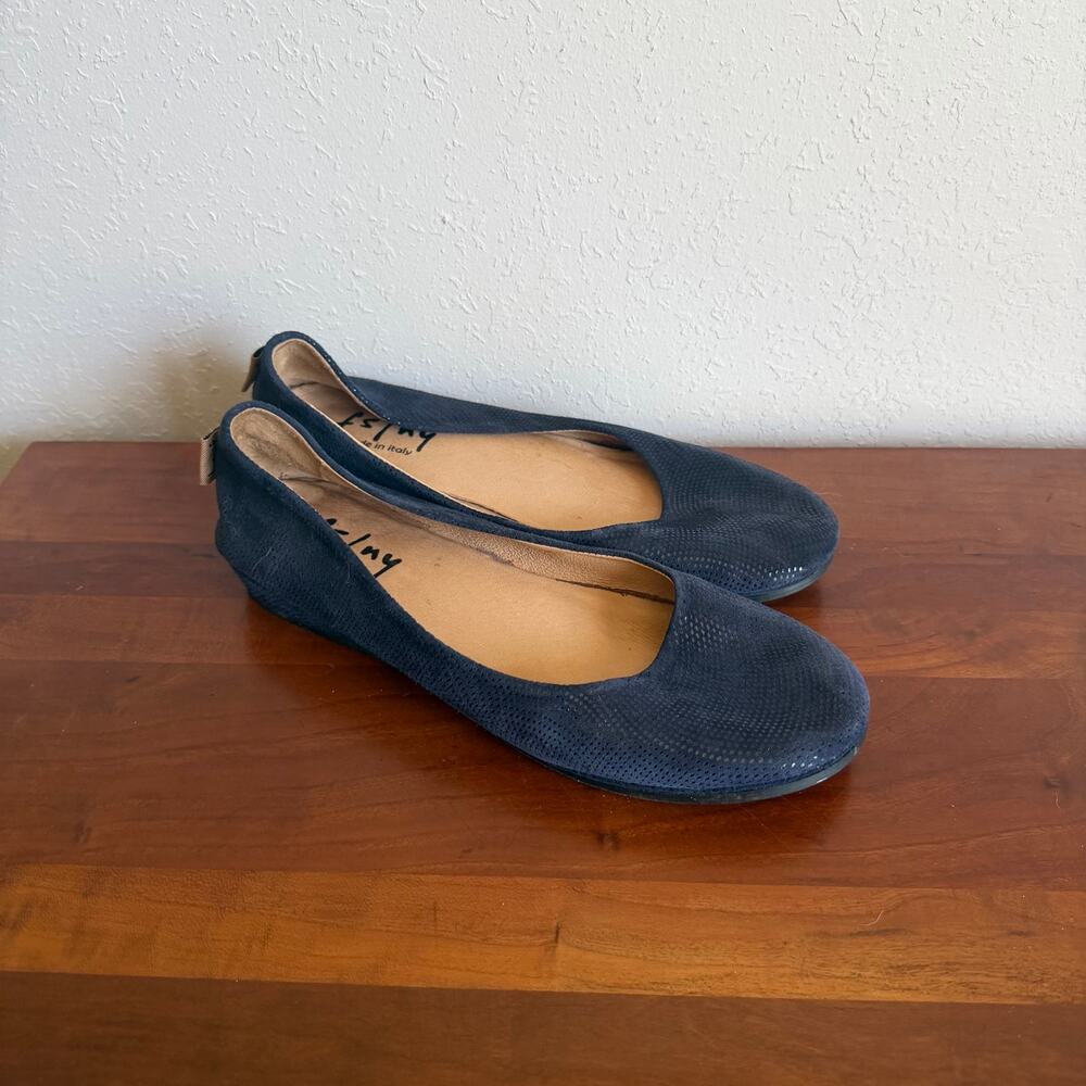French Sole FS/NY Made in Italy Blue Metallic Textured Ballet Wedge Flat Women 8